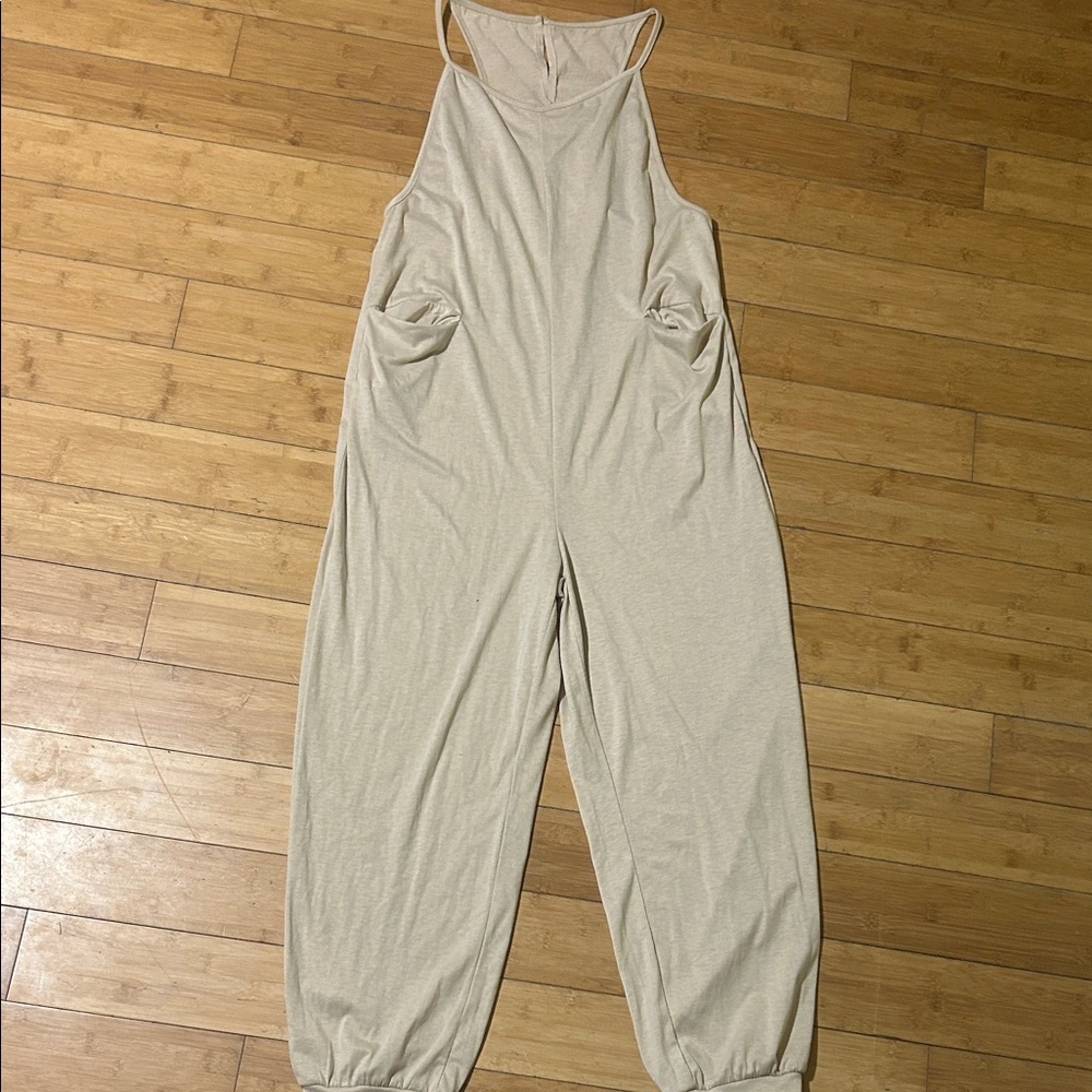 Women's Cream Halter Jumpsuit with Pockets